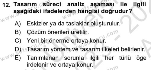 Bilgisayar Destekli Temel Tasarım Dersi 2023 - 2024 Yılı (Vize) Ara Sınavı 12. Soru