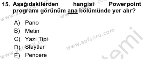 Bilgisayar Destekli Temel Tasarım Dersi 2023 - 2024 Yılı Yaz Okulu Sınavı 15. Soru