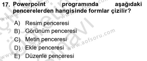 Bilgisayar Destekli Temel Tasarım Dersi 2023 - 2024 Yılı Yaz Okulu Sınavı 17. Soru