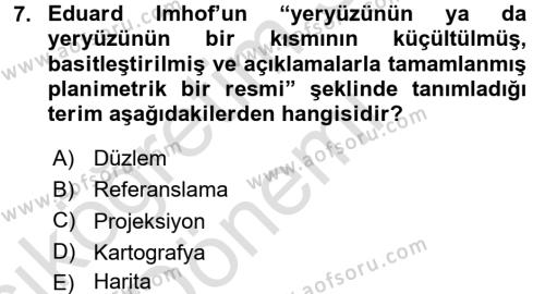 Bilgisayar Destekli Harita Yapımı 1 Dersi 2016 - 2017 Yılı (Vize) Ara Sınavı 7. Soru