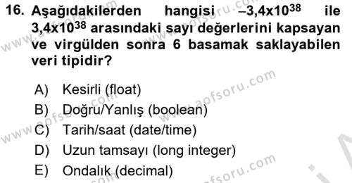 Konumsal Veritabanı 1 Dersi 2023 - 2024 Yılı (Vize) Ara Sınavı 16. Soru