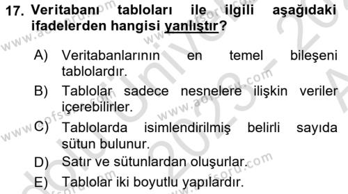 Konumsal Veritabanı 1 Dersi 2023 - 2024 Yılı (Vize) Ara Sınavı 17. Soru