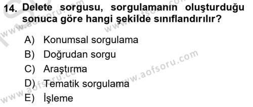 Konumsal Veritabanı 1 Dersi 2023 - 2024 Yılı (Final) Dönem Sonu Sınavı 14. Soru