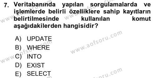 Konumsal Veritabanı 1 Dersi 2023 - 2024 Yılı (Final) Dönem Sonu Sınavı 7. Soru