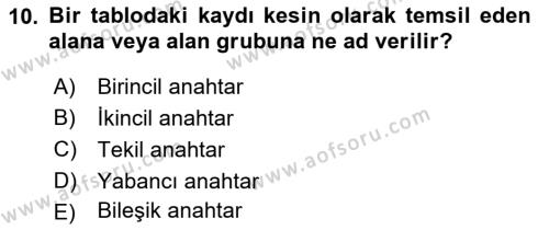 Konumsal Veritabanı 1 Dersi 2023 - 2024 Yılı Yaz Okulu Sınavı 10. Soru