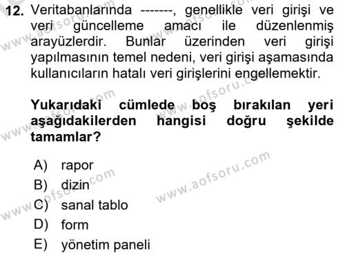 Konumsal Veritabanı 1 Dersi 2023 - 2024 Yılı Yaz Okulu Sınavı 12. Soru