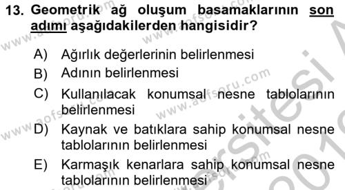 Konumsal Veritabanı 2 Dersi 2018 - 2019 Yılı Yaz Okulu Sınavı 13. Soru