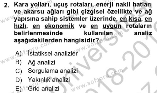 Konumsal Veritabanı 2 Dersi 2018 - 2019 Yılı Yaz Okulu Sınavı 2. Soru