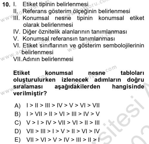 Konumsal Veritabanı 2 Dersi 2020 - 2021 Yılı Yaz Okulu Sınavı 10. Soru