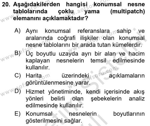 Konumsal Veritabanı 2 Dersi 2020 - 2021 Yılı Yaz Okulu Sınavı 20. Soru