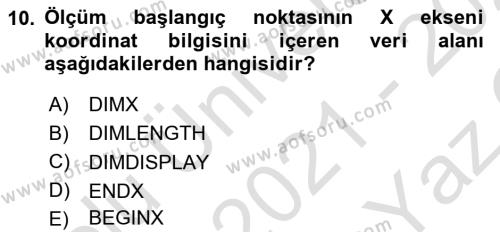 Konumsal Veritabanı 2 Dersi 2021 - 2022 Yılı Yaz Okulu Sınavı 10. Soru