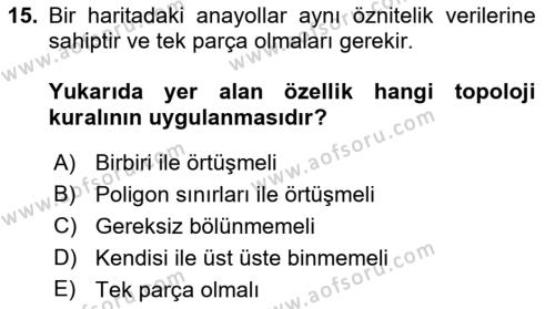 Konumsal Veritabanı 2 Dersi 2021 - 2022 Yılı Yaz Okulu Sınavı 15. Soru