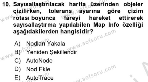 Coğrafi Bilgi Sistemleri Yazılımı Dersi 2023 - 2024 Yılı (Vize) Ara Sınavı 10. Soru