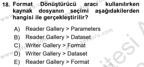 Coğrafi Bilgi Sistemleri Yazılımı Dersi 2023 - 2024 Yılı (Vize) Ara Sınavı 18. Soru