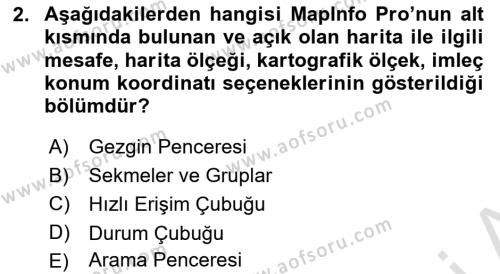 Coğrafi Bilgi Sistemleri Yazılımı Dersi 2023 - 2024 Yılı (Vize) Ara Sınavı 2. Soru