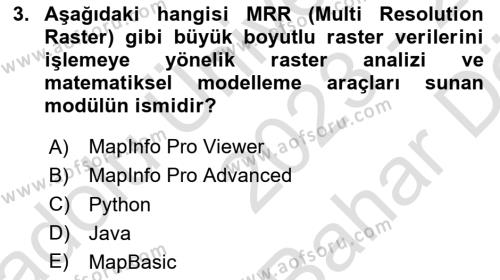 Coğrafi Bilgi Sistemleri Yazılımı Dersi 2023 - 2024 Yılı (Vize) Ara Sınavı 3. Soru