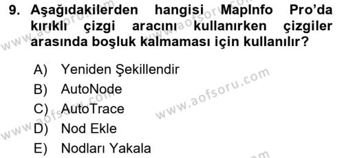 Coğrafi Bilgi Sistemleri Yazılımı Dersi 2023 - 2024 Yılı (Vize) Ara Sınavı 9. Soru