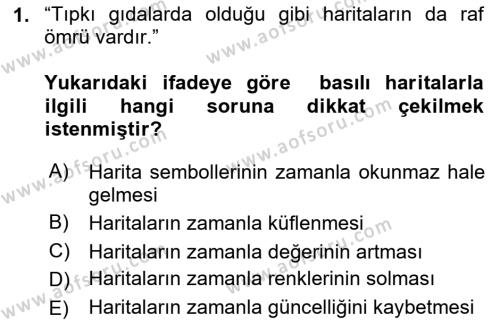 Coğrafi Bilgi Sistemlerinin Kullanım Alanları 1 Dersi 2020 - 2021 Yılı Yaz Okulu Sınavı 1. Soru