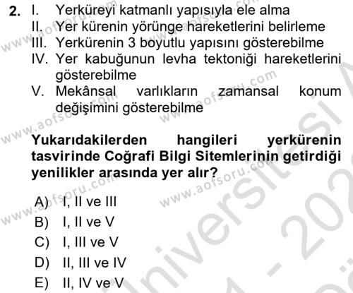 Coğrafi Bilgi Sistemlerinin Kullanım Alanları 1 Dersi 2021 - 2022 Yılı (Vize) Ara Sınavı 2. Soru