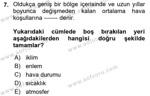 Coğrafi Bilgi Sistemlerinin Kullanım Alanları 1 Dersi 2021 - 2022 Yılı (Vize) Ara Sınavı 7. Soru