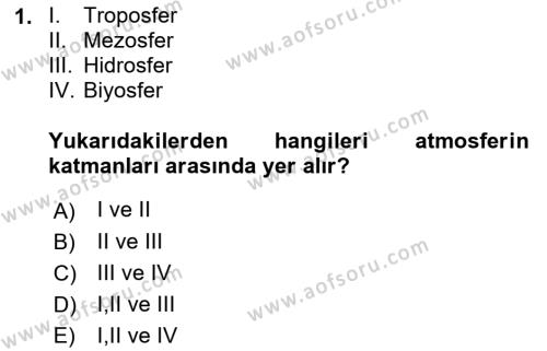 Coğrafi Bilgi Sistemlerinin Kullanım Alanları 1 Dersi 2021 - 2022 Yılı (Final) Dönem Sonu Sınavı 1. Soru