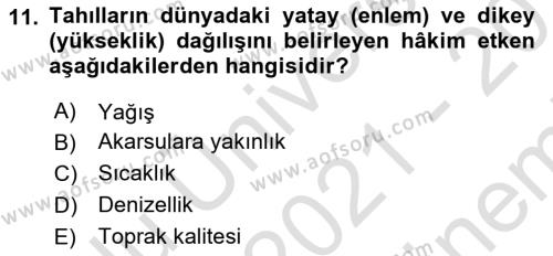 Coğrafi Bilgi Sistemlerinin Kullanım Alanları 1 Dersi 2021 - 2022 Yılı (Final) Dönem Sonu Sınavı 11. Soru