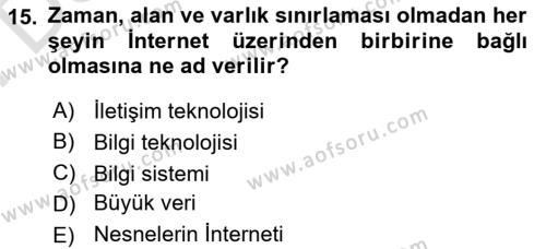 Coğrafi Bilgi Sistemlerinin Kullanım Alanları 1 Dersi 2021 - 2022 Yılı (Final) Dönem Sonu Sınavı 15. Soru