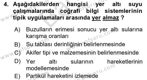 Coğrafi Bilgi Sistemlerinin Kullanım Alanları 1 Dersi 2021 - 2022 Yılı (Final) Dönem Sonu Sınavı 4. Soru