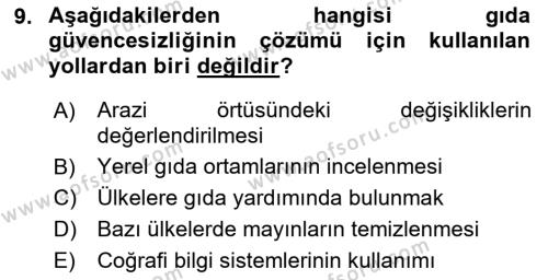 Coğrafi Bilgi Sistemlerinin Kullanım Alanları 1 Dersi 2021 - 2022 Yılı (Final) Dönem Sonu Sınavı 9. Soru