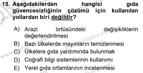 Coğrafi Bilgi Sistemlerinin Kullanım Alanları 1 Dersi 2021 - 2022 Yılı Yaz Okulu Sınavı 15. Soru