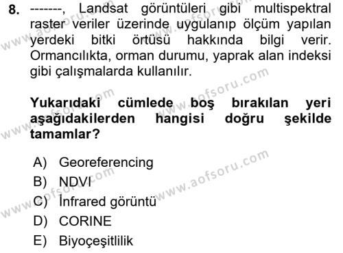 Coğrafi Bilgi Sistemlerinin Kullanım Alanları 1 Dersi 2021 - 2022 Yılı Yaz Okulu Sınavı 8. Soru