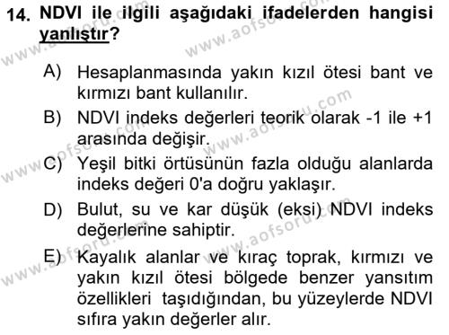 Uzaktan Algılama Dersi 2022 - 2023 Yılı (Final) Dönem Sonu Sınavı 14. Soru