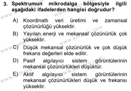 Uzaktan Algılama Dersi 2022 - 2023 Yılı (Final) Dönem Sonu Sınavı 3. Soru