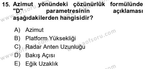 Uzaktan Algılama Dersi 2022 - 2023 Yılı Yaz Okulu Sınavı 15. Soru