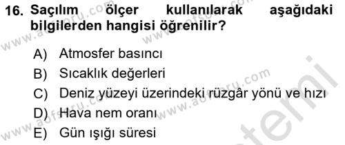 Uzaktan Algılama Dersi 2023 - 2024 Yılı (Vize) Ara Sınavı 16. Soru