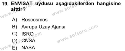 Uzaktan Algılama Dersi 2023 - 2024 Yılı (Vize) Ara Sınavı 19. Soru