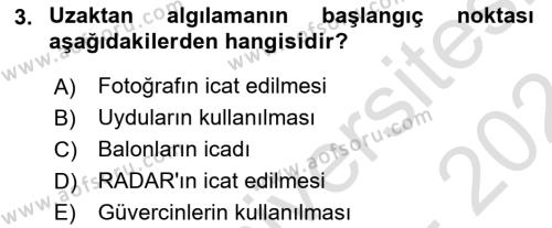 Uzaktan Algılama Dersi 2023 - 2024 Yılı (Vize) Ara Sınavı 3. Soru