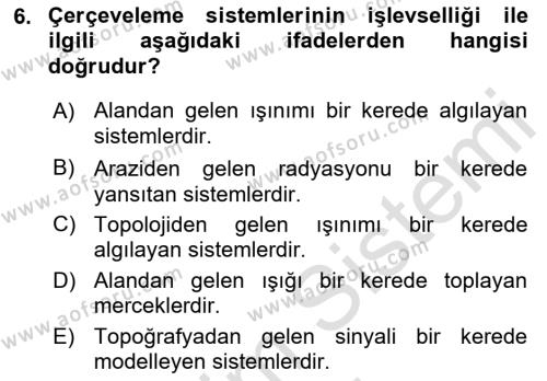 Uzaktan Algılama Dersi 2023 - 2024 Yılı (Vize) Ara Sınavı 6. Soru