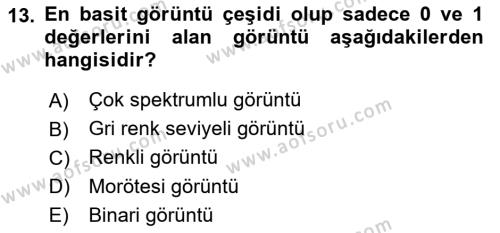 Uzaktan Algılama Dersi 2023 - 2024 Yılı Yaz Okulu Sınavı 13. Soru