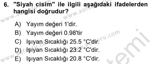 Uzaktan Algılama Dersi 2023 - 2024 Yılı Yaz Okulu Sınavı 6. Soru