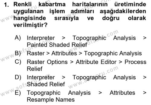 Uzaktan Algılama Uygulamaları Dersi 2018 - 2019 Yılı (Final) Dönem Sonu Sınavı 1. Soru