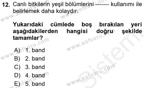 Uzaktan Algılama Uygulamaları Dersi 2018 - 2019 Yılı (Final) Dönem Sonu Sınavı 12. Soru