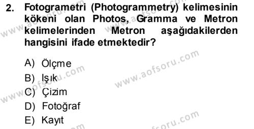 Fotogrametri Dersi 2013 - 2014 Yılı (Vize) Ara Sınavı 2. Soru