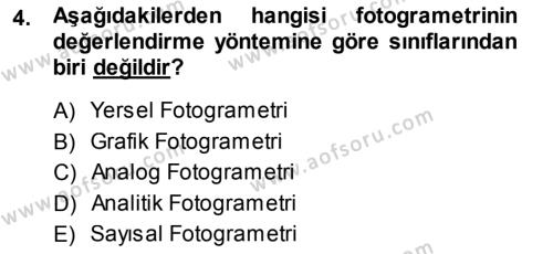 Fotogrametri Dersi 2013 - 2014 Yılı (Vize) Ara Sınavı 4. Soru