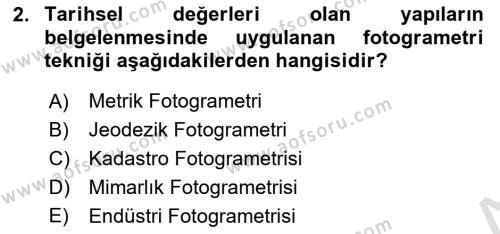 Fotogrametri Dersi 2016 - 2017 Yılı (Vize) Ara Sınavı 2. Soru