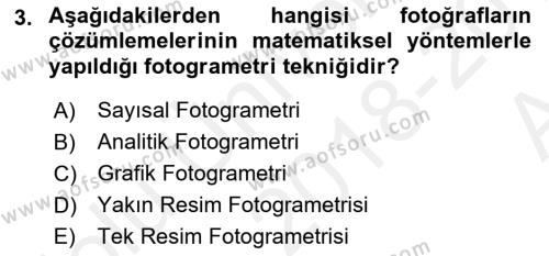 Fotogrametri Dersi 2018 - 2019 Yılı (Vize) Ara Sınavı 3. Soru