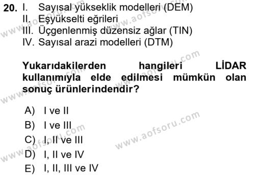 Fotogrametri Dersi 2021 - 2022 Yılı (Final) Dönem Sonu Sınavı 20. Soru