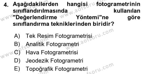 Fotogrametri Dersi 2023 - 2024 Yılı (Vize) Ara Sınavı 4. Soru