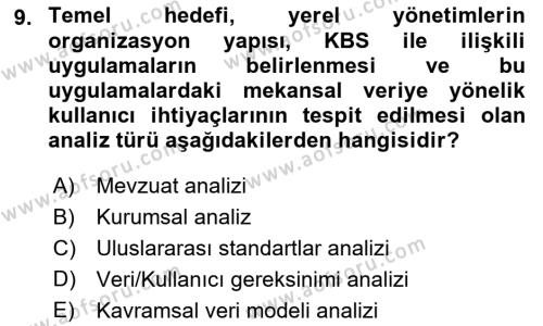 CBS’de Proje Tasarımı ve Yönetimi 1 Dersi 2018 - 2019 Yılı Yaz Okulu Sınavı 9. Soru