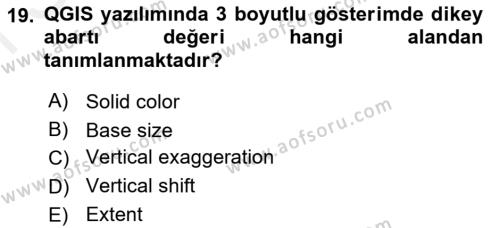 Açık Kaynak Kodlu CBS Yazılım Uygulaması Dersi 2017 - 2018 Yılı (Final) Dönem Sonu Sınavı 19. Soru